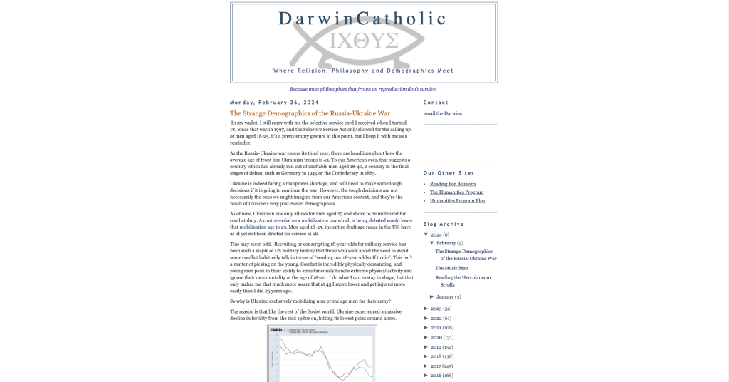 Webpage screenshot of Darwin Catholic