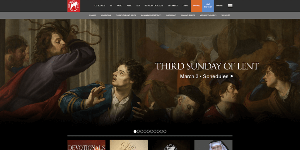Screenshot of EWTN's homepage