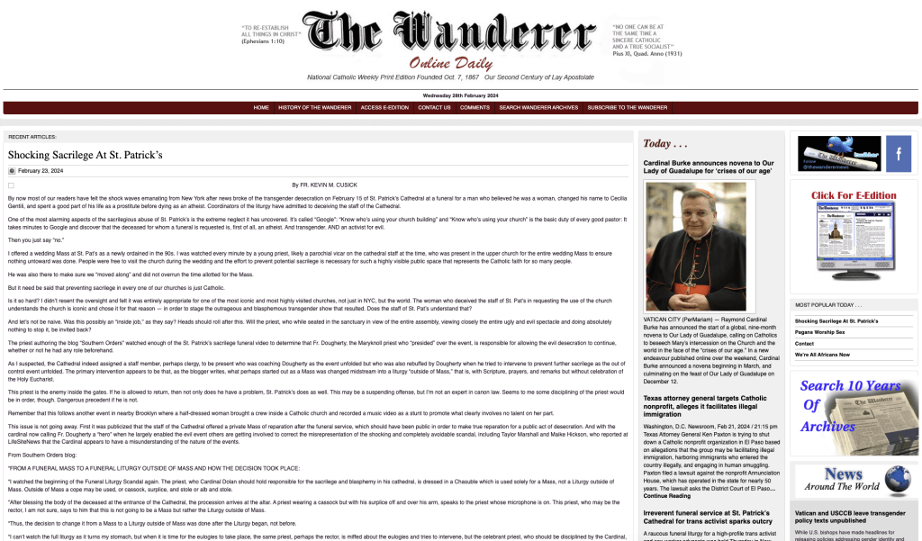 Screenshot of "The Wanderer" homepage